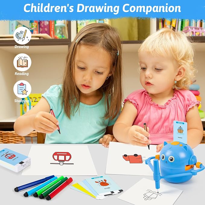 TREEFIA Drawing Robot for Kids, Drawing Robot for Kids 6 7 8 9 10 11 12 Year Old, Doodle Bot Toy with 100 Drawing Cards & 16 Color Pens for Girls and Boys - Image 6