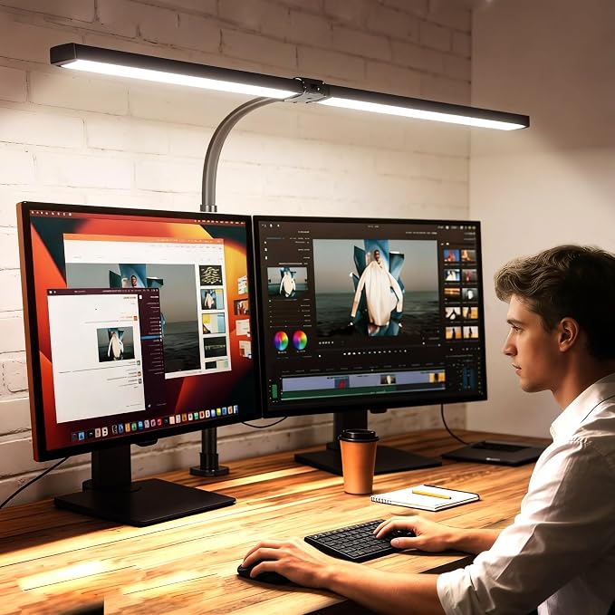 LED Desk Lamp with Clamp, 18W Dimmable Light, No Remote | 18W Dimmable Eye-Caring Clamp Light with Anti-Glare Cover and Flexible Gooseneck for Office, Dorm, Home and Study by MACASA