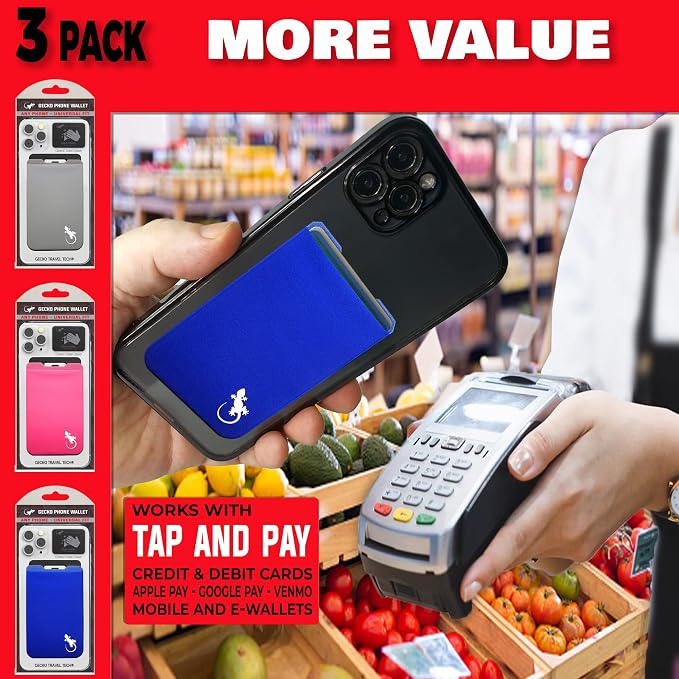 Phone Wallet - Adhesive Card Holder - Cell Phone Pouch - Stick on Lycra Pocket by Gecko - Carry Credit Cards and Cash - Image 8