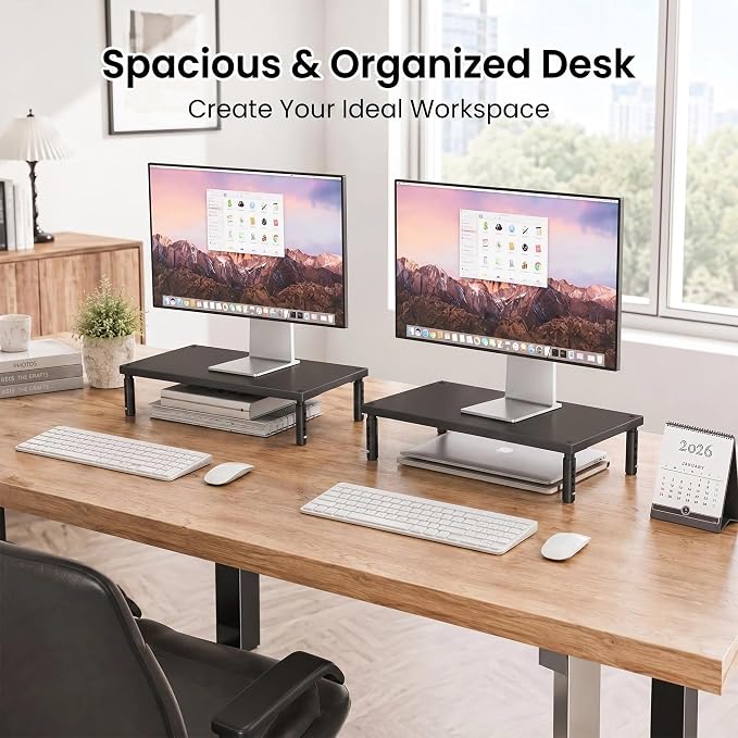 OPNICE Desk Organizers and Accessories, Adjustable Computer Monitor Stand Riser, Laptop Stand for Desk, Office Desk Accessories & Workspace Organizers for Home Office, Black Wood - Image 5