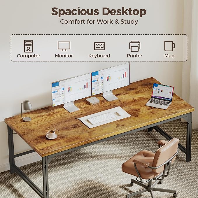 Mericonia 48 Inch Computer Desk, 1" Thick Small Office Table, Brown | Modern Simple Style, Heavy Duty Industrial Frame, Small Study & Writing Table for Home Bedroom Work - Image 5