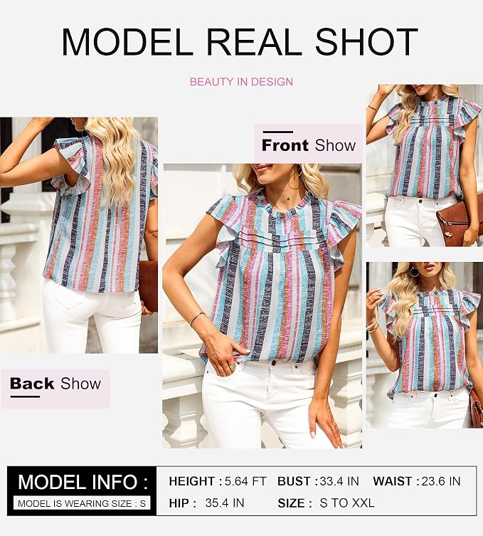 SHEWIN Womens Summer Crewneck Tank Tops Casual Ruffle Sleeveless Tops Shirts - Image 4