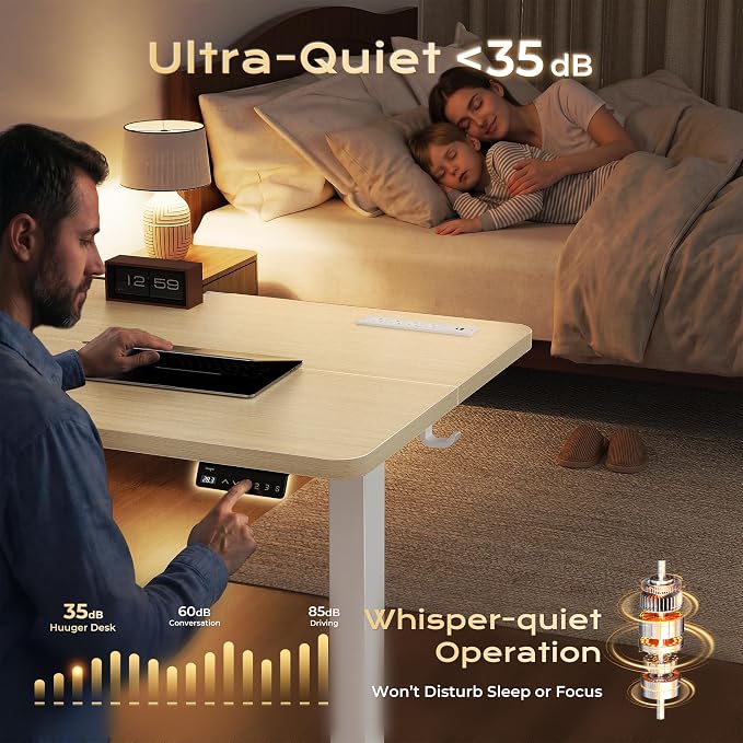 Huuger Electric Standing Desk with Power Outlets and USB-C Port, 55 X 24 Inch Height Adjustable Desk, Sit Stand Desk for Home Office, Computer & Gaming Desk with 4 Presets, Stable Steel Frame, Marple - Image 9