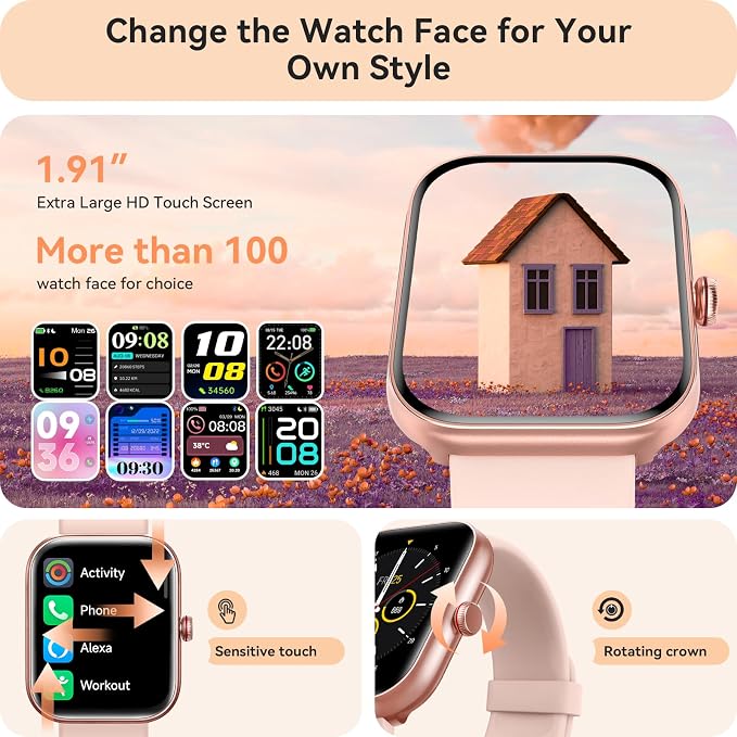 Smart Watch for Women, Smartwatch for iPhone & Android Bluetooth (Answer/Call) Built-in Alexa, 1.91" HD Fitness Tracker with 105+ Sport Modes, IP68 Waterproof, Sleep/Heart Rate/SpO2/Stress Monitor - Image 5