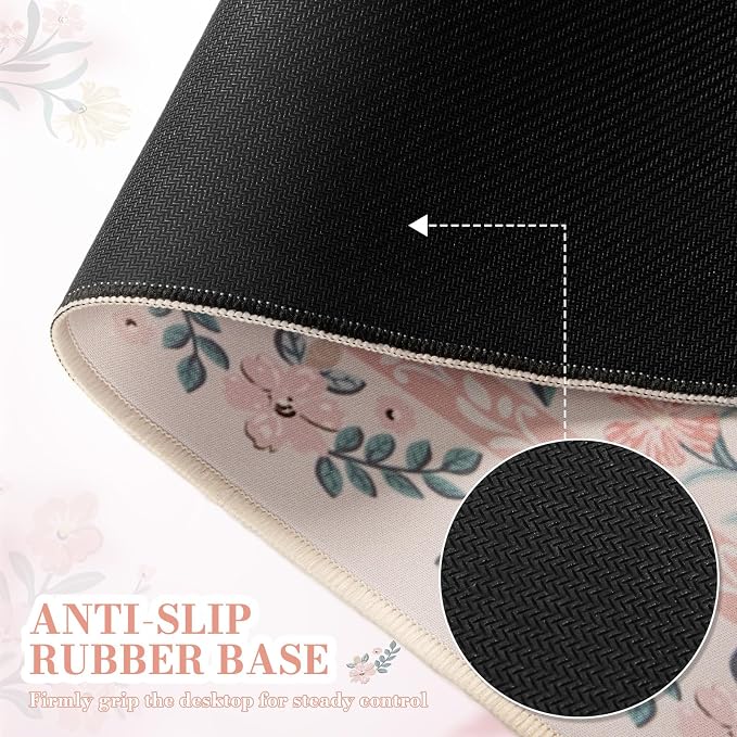iCasso Desk Mat,Mouse Pad for Office Desk,35.4x15.7in,Pink Floral | Desk Pad for Women Home Office Decor Supplies, Desk Accessories, Non-Slip Mousepad with Stitched Edge, Smooth Water-Resistant - Image 4