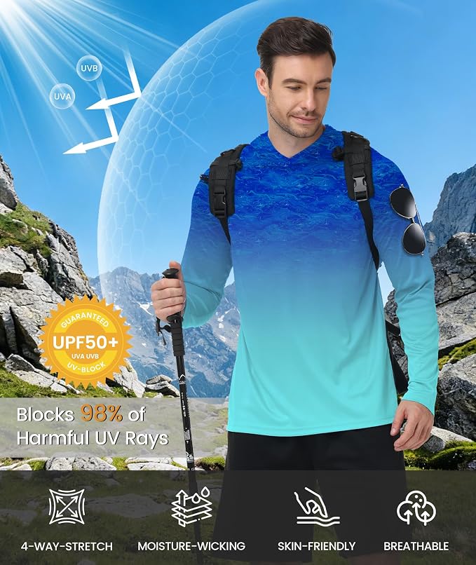 ZITY Men's Sun Protection Shirts Long Sleeve Rash Guard Hoodie UV UPF 50+ Fishing Running Athletic Sweatshirts - Image 2