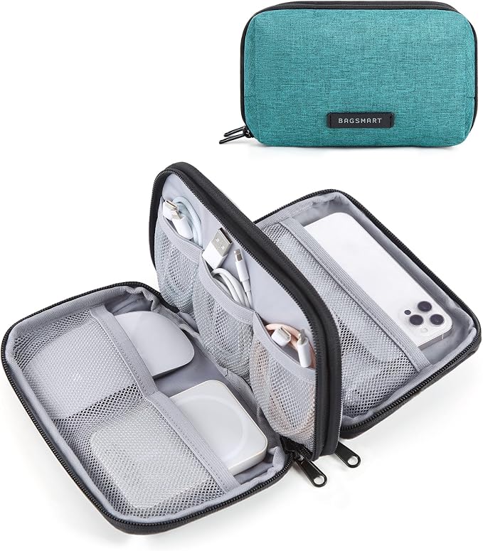 BAGSMART Electronics Organizer Travel Case, Cable Charger Cord Tech Organizer Pouch for Phone Charger Accessories, Bluish Green by BAGSMART