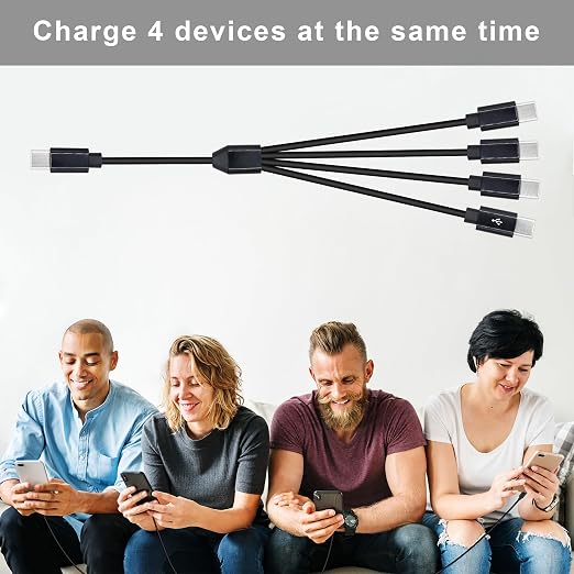 4 in 1 USB Type C Splitter Cable,USB C Male to 4 USB C Male Data Snyc and Charging Cord,USB C Multi Charging Cable for Cell Phones,Tablets and More(4.9FT/1.5M) - Image 3