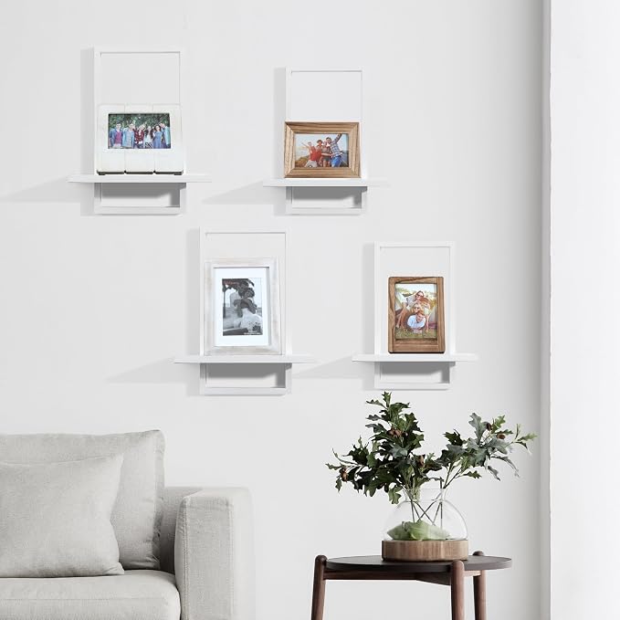PHOENANCEE Square Wall Shelf,Framed Floating Shelves Set of 2,Decorative Plants Hanging Display Chic for Living Room Bedroom Bathroom Home Office,Soild Wood,L+S,White - Image 5