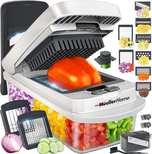 Mueller The Real Original Pro Vegetable Chopper & Mandoline Slicer, 10-in-1 | since 2013, 8 Blade Food Veggie Chopper, Onion Vegetable Cutter with Container, Kitchen Gadgets & Essentials by Mueller
