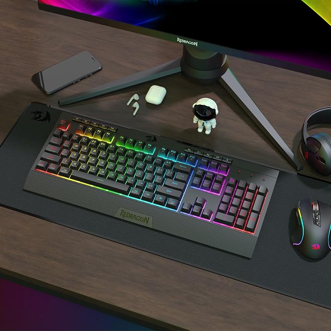 Redragon K525 PRO RGB 3-Mode Wireless Membrane Gaming Keyboard with Multimedia Keys, Linear Mechanical-Feel Switch, 4 Extra On-Board Macro Keys, Dedicated Media Control, Ergonomic Wrist Rest - Image 8