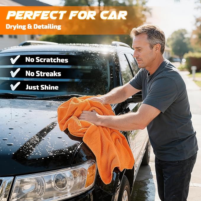 SMINDER 2-Pack 1200 GSM Car Drying Towels – Microfiber Towels for Cars (36" x 24"), Ultra-Absorbent, Streak-Free, Scratch-Free, No Water Spots, Double-Twist Pile & Edgeless Design(Orange) - Image 7