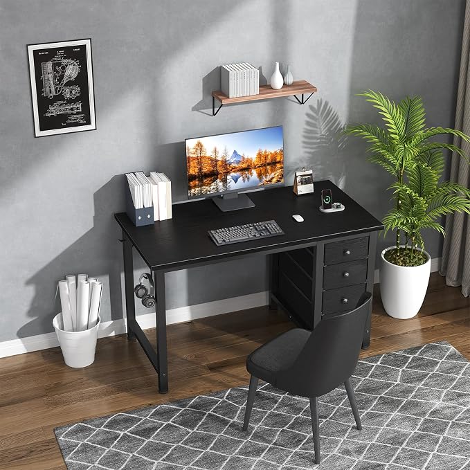 Lufeiya Small Gaming Desk with 4 Drawers, 40 Inch Kids Girls Teen Cute Study Desk for Bedroom, Reversible Work Computer Writing Table Desks for Small Space Home Office, Black - Image 2