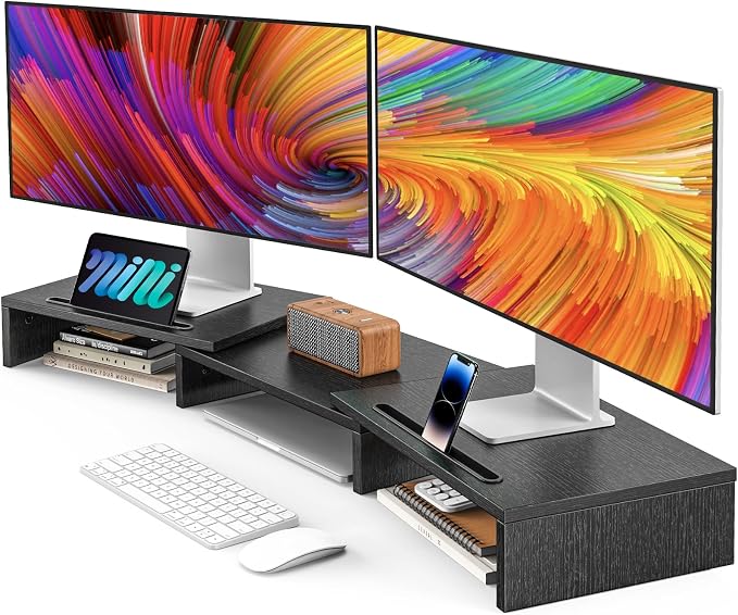 AMERIERGO Dual Monitor Stand Riser for 2 Monitors, Monitor Stand for Desk, Adjustable Computer Monitor Stand with 2 Slot, Multifunctional Desktop Organizer Stand for Laptop, PC, Computer, Printer by AMERIERGO