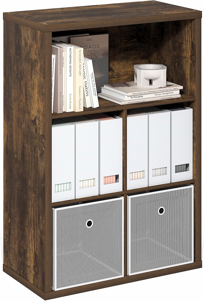 Furinno Cubicle Book Shelf, 5-Cube Bookshelf, Extra Thick Frame Cube Storage Organizer Bookcase with Closed Back, 15.3 x 29.9 x 43.3, for Living Room, Bedroom, Home Office, Amber Pine by Furinno-FitsYourSpaceFitsYourBudget