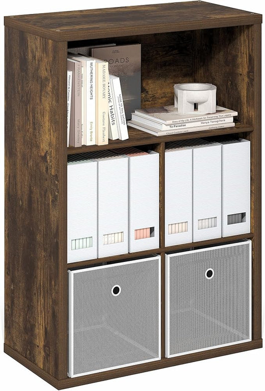 Furinno Cubicle Book Shelf, 5-Cube Bookshelf, Extra Thick Frame Cube Storage Organizer Bookcase with Closed Back, 15.3 x 29.9 x 43.3, for Living Room, Bedroom, Home Office, Amber Pine by Furinno-FitsYourSpaceFitsYourBudget
