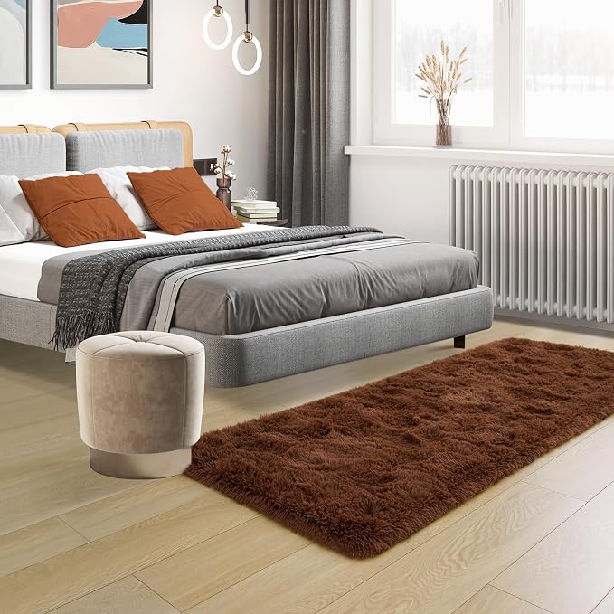 Tepook Soft Runner Rugs for Bedroom 2x6 ft with Rubber Backing, Brown Fluffy Rugs for Living Room, Shag Bedside Rug Fuzzy Plush Carpet for Room, Area Rug for Dorm Nursery Hallway Indoor Home Decor - Image 6