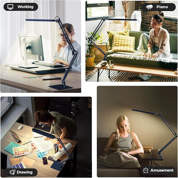 SKYLEO LED Desk Lamp with Slim Base - Adjustable Swing Arm Desk Light, Dimmable, Timer, Eye Protection, Memory Function, 1300LM, 12W, Blue - Image 6