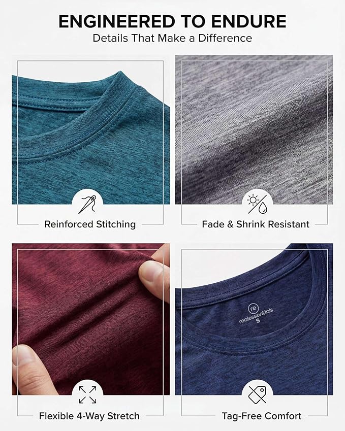 5 Pack Men's Dry Fit Short Sleeve T-Shirt Gym Workout Athletic Running Tee | Cooling, Moisture-Wicking, Crew Neck, Quick-Dry, Breathable, Active, Exercise, Fitness, Basketball, Cycling, Hiking, Tennis - Image 5