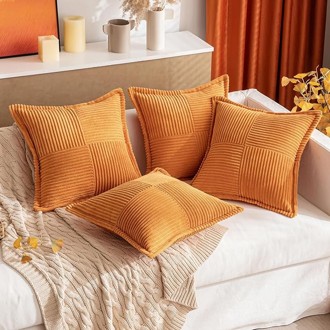 MIULEE Fall Burnt Orange Decorative Lumbar Throw Pillow Covers for Couch Bed Livingroom 12x20 Inch Set of 2 Boho Accent Throw Pllows Broadside Striped Patchwork Soft Corduroy Pillowcases - Image 7