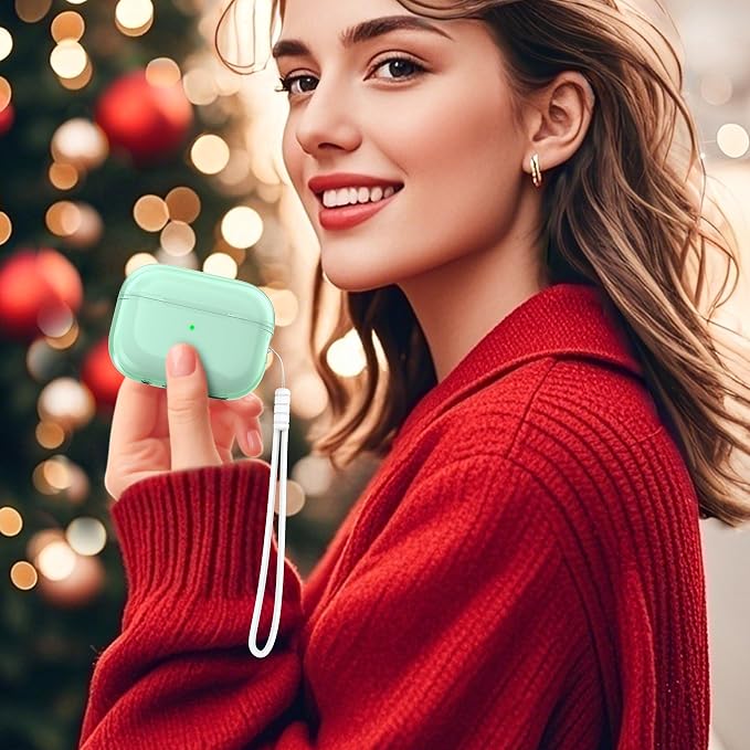 for Airpods Pro 2nd/1st Generation Case Cover, Compatible with Airpods Pro Case 2nd Gen USB C Charging Port, Clear Soft Transparent Military Grade Shockproof Case, Clear Green - Image 2