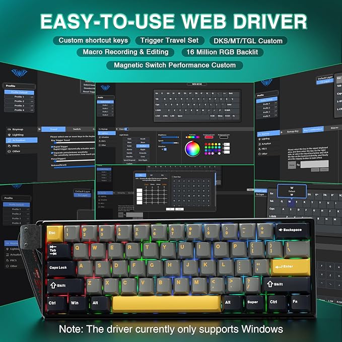 AULA WIN60 HE MAX - 60% Mechanical Gaming Keyboard Wired, Hall Effect Magnetic Switches Hot Swappable, Adjustable Actuation Rapid Trigger Mode, 8000 Hz Polling Rate, 60 Percent Keyboard Compact Design - Image 5