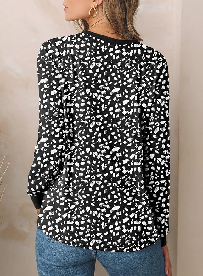EVALESS Womens Crewneck Long Sleeve Tops Casual Polka Dots Tops Fall 2026 Tshirts Shirts - Image 4