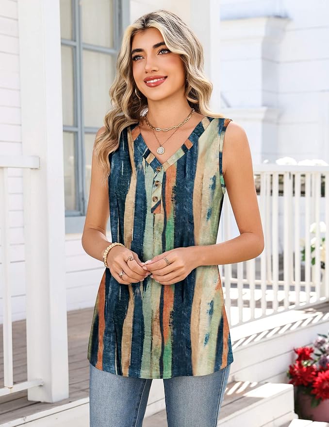 Zeagoo Tank Tops for Women 2026 Summer Top Henley Shirts Dressy Casual Loose Fit V-Neck Button Down Sleeveless Tshirt Blouse - Image 3
