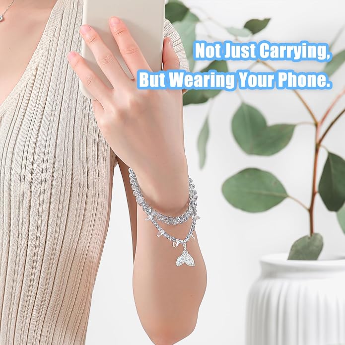 Phone Charm with Beaded Crystals, Anti-Theft Phone Strap, Hands-Free & Detachable Cellphone Lanyard, Cellphone Chain Wristlet with Tether Tab - Image 2