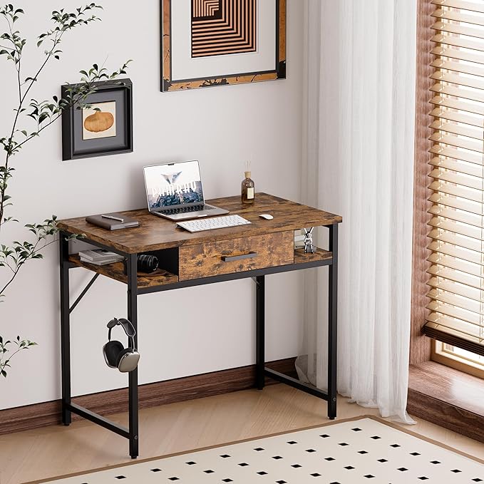 Pamray 32 Inch Small Computer Desk with Drawers for Bedroom Small Spaces | Compact, Sturdy, Easy Assembly, Mini, Suitable for Dorm and Apartment, Study and Writing - Image 2
