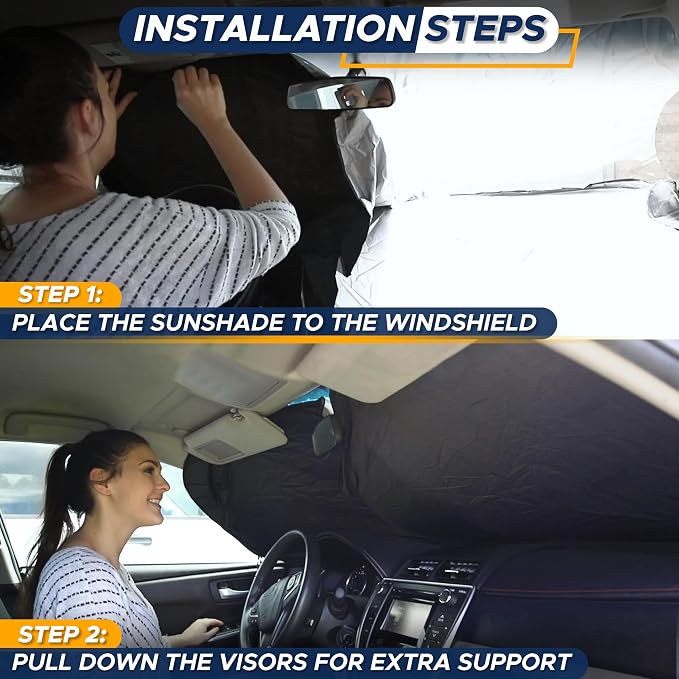 EcoNour Car Windshield Sunshade | Blocks 99% Heat & Keeps Interior Cool | Universal Fits Cars, SUVs, Trucks | Automotive Sun Screen, Visor & Car Accessories for Summer | Medium (64x32 Inches) - Image 8