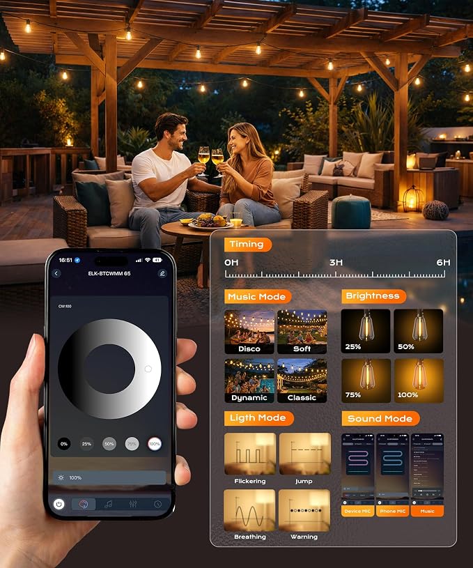 Outdoor String Lights, 150 FT Patio Lights for Outside, Smart App & Remote Control with Timer, Dimmable with 4 Scene Modes, Warm White Waterproof LED Bulbs for Garden, Yard and Backyard Decor - Image 3