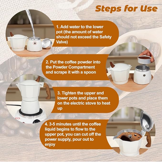 3 Cup Aluminum Moka Pot Classic Stovetop Espresso Coffee Maker 150ml 5oz Coffeemaker Percolator Mocha Pot Greca Coffee Maker Cafe Makers for Italian and Cuban Café Brewing White - Image 5