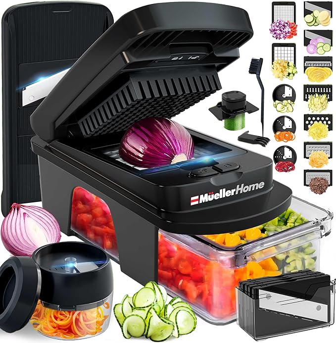 MUELLER HOME ULTIMATE 12 Blade Vegetable Chopper & Mandoline Slicer | Spiralizer, Dicer, Grater, Kitchen Essentials & Accessories, Black by Mueller