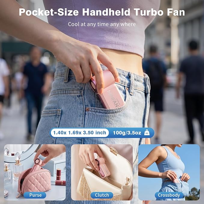 Portable Handheld Mini Fan, Mini Portable Fan with 6 Speeds, 16920 RPM Turbo High Speed Airflow, USB Rechargeable Small Personal Fan with LED Display, Pocket Hand Fan for Travel Makeup Outdoor Office - Image 7