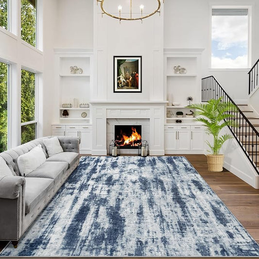 6x9 Area Rugs Washable Rug: Large Modern Abstract Living Room Rug Soft Anti-Skid Thin Carpet Indoor Floor Non-Shedding Carpets for Bedroom Dining Room Farmhouse Nursery Home Office Blue Grey by GENTDRIZZ