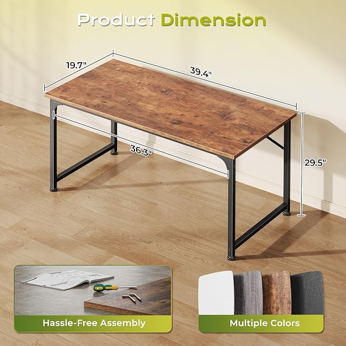 PRAISUN 40 Inch Computer Desk, Home Office Desk with Spacious Desktop, Rustic Brown - Image 3