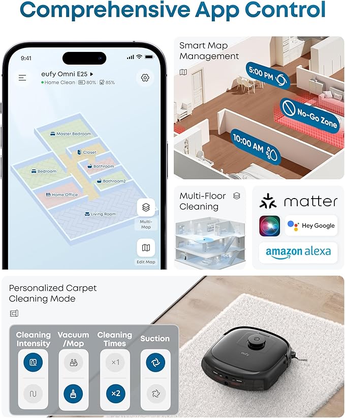 eufy E25 Robot Vacuum and Mop Combo, 20,000 Pa, HydroJet Roller Mop | Extendable Side Brush, Zero-Tangle Design, All-in-One Station, AI Obstacle Avoidance, Edge-to-Corner Cleaning - Image 7