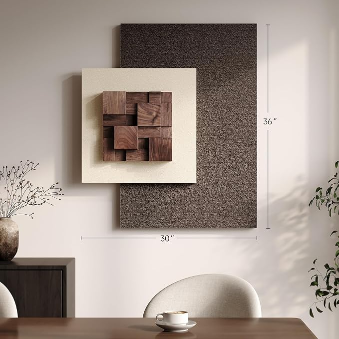 3D Wood Textured Large Neutral Abstract Wall Art, Modern Beige Brown Geometric Paintings Artwork for Walls-Minimalist Wooden Wall Art Decor for Living Room Hallway Dining Room Bedroom Office Aesthetic - Image 4