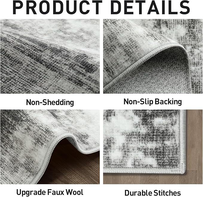 4x6 Area Rugs Washable Rug: Modern Abstract Living Room Rug Soft Anti-Skid Thin Carpet Indoor Floor Non-Shedding Carpets for Bedroom Dining Room Farmhouse Nursery Home Office - Black Grey - Image 4