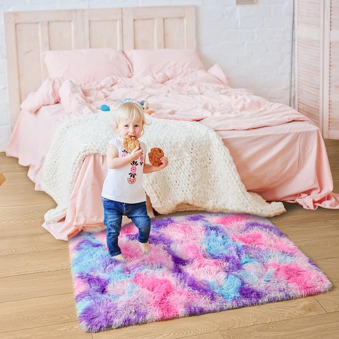 Tepook Soft Rainbow Rug for Girls Room, Cute Fluffy Girls Bedroom Rugs, 2x3 Feet Shaggy Princess Rug Colorful Carpet for Kids Teens Toddler Playroom Nursery Reading Nook, Hot Pink - Image 3