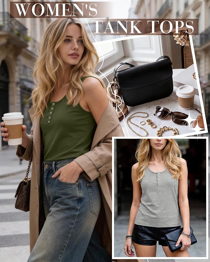 Ficerd 3 Pack Women's Henley Tank Tops Sleeveless Button Down Summer Shirts 2026 Casual Trendy Loose U Neck Tee Blouses - Image 3