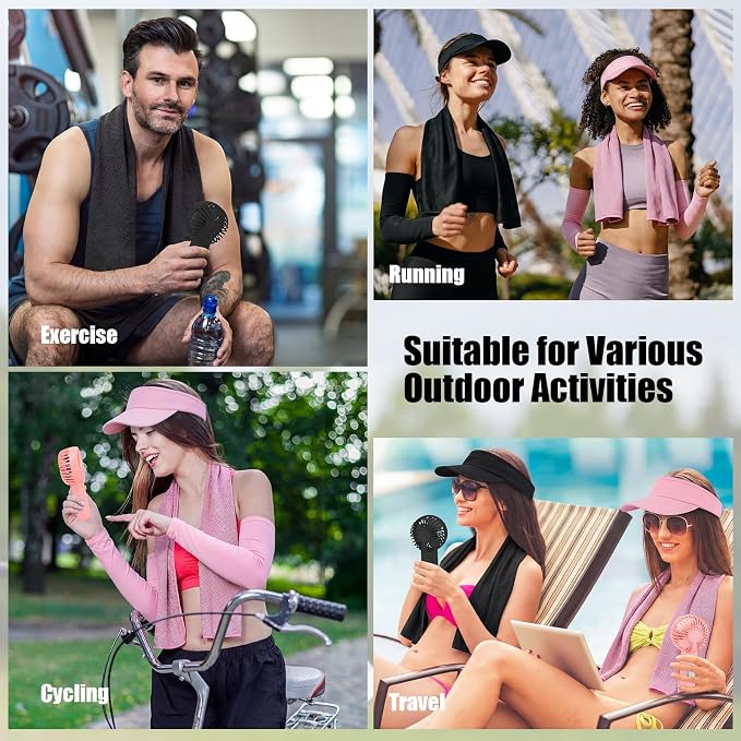 8 Pcs Cooling Must Haves Summer, Keeping Cool in Hot Weather Outside, Cooling Arm Sleeves, Towels, Sun Visor Hats, Portable Handheld Mini Fans, UV Protection for Women Men Sports, Travel - Image 6