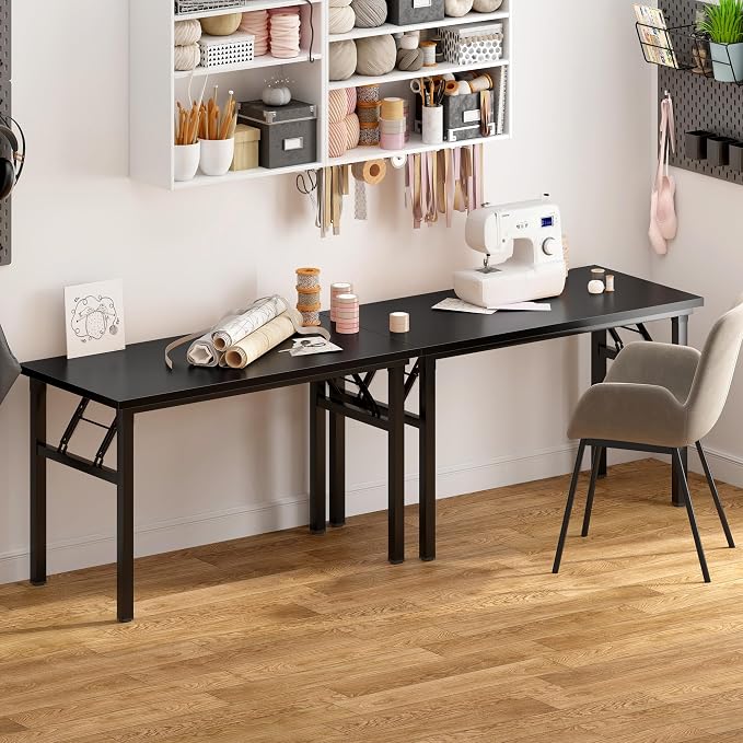 Need Office Computer Desk 47.2x23.6 in Sturdy Folding Laptop Table Black | Black Frame Writing Gaming Work Table/Foldable Home Office Desk/Sewing Table, No Assembly Required - Image 4