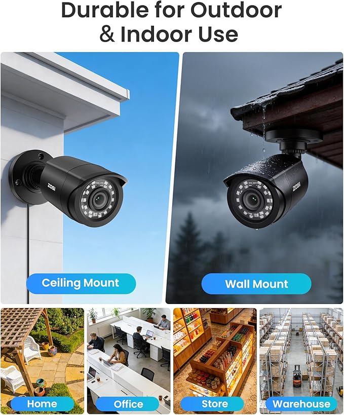 ZOSI 8CH 3K Lite Home Wired Security Camera System, AI Human Vehicle Detection, 4pcs 1920TVL 2MP Indoor Outdoor Camera, Night Vision, H.265+ 8 Channel DVR with 500GB Hard Drive for 24/7 Recording - Image 4