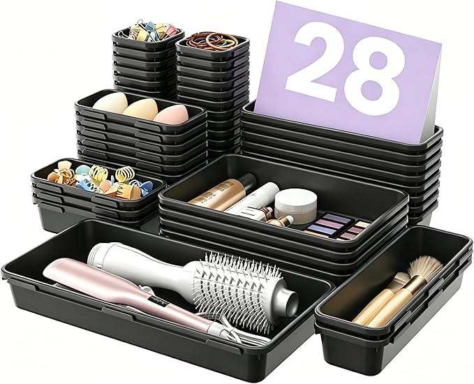 【Military Grade】A-LuGei Drawer Organizer,【】Makeup organizer,【Holds 177 Items】Bathroom Organizers and Storage,Organization and Storage,Desk Drawer Organizer for Vanity【Black】 by A-LUGEI