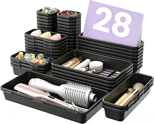 【Military Grade】A-LuGei Drawer Organizer,【】Makeup organizer,【Holds 177 Items】Bathroom Organizers and Storage,Organization and Storage,Desk Drawer Organizer for Vanity【Black】 by A-LUGEI