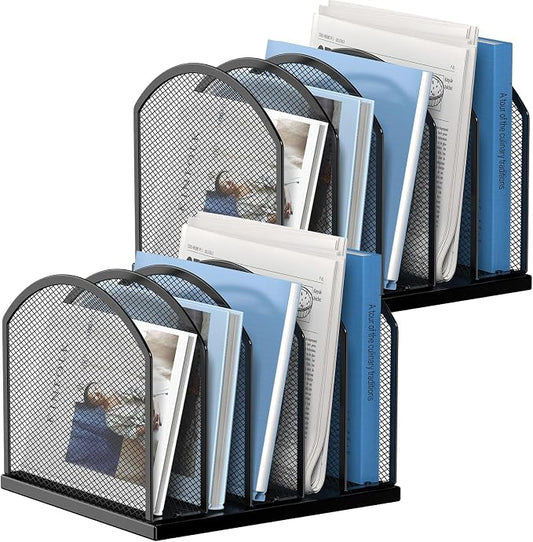 2 Pack Gawerk 5-Section Vertical Desktop Organizer, 5-Section Mesh File Folder Stand Sorter for Office Home Classroom Organization, Black by Gawerk