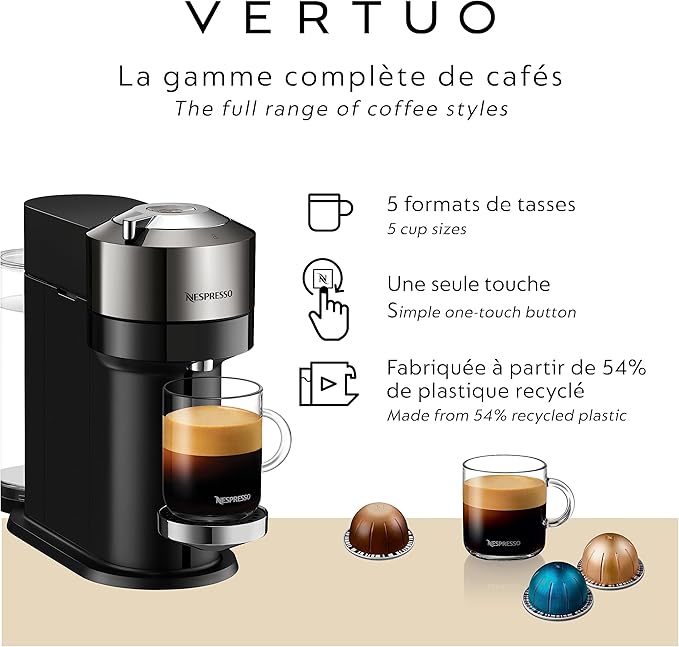 Nespresso Vertuo Next Coffee and Espresso Machine by Breville,1.1 liters, Dark Chrome - Image 4