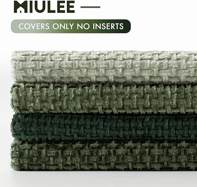 MIULEE Pack of 4 Couch Throw Pillow Covers 22x22 Inch Green Soft Decorative Chenille Pillow Covers Farmhouse Accent Cushion Covers for Boho Spring Home Decor Sofa Bedroom Living Room - Image 6